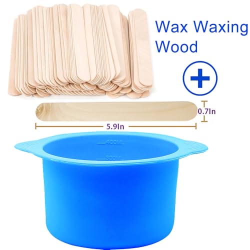 Image of 2-pack Silicone Wax Warmer Liner, Silicone Wax Bowl for Wax Warmer, Non-Stick Wax Melt Warmer Wax Pot Replacement, Reusable Wax Melt Liner with 50 Pcs Wax Spatula Sticks for Hair Removal(Blue)