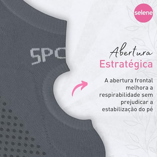 SELENE Meia Sapatilha Feminina Antiderrapante Alta Performance Conforto Pilates Yoga Adulto, Preto,