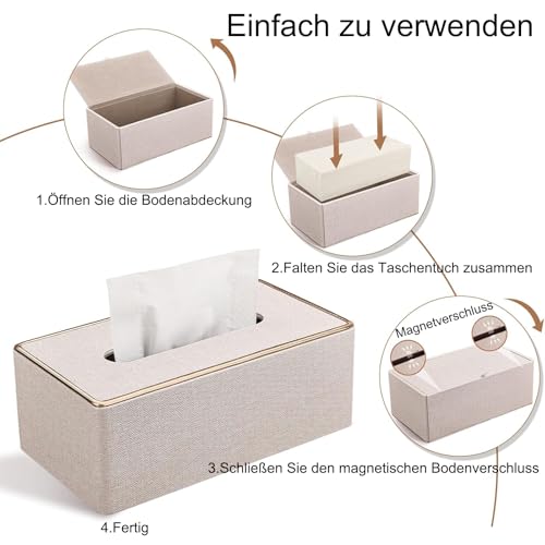 Rarapop Kosmetiktücherbox, Taschentuchbox aus PU-Leder, Rechteckiger Taschentuchspender für Kommode Badezimmer Home Office (Beige)