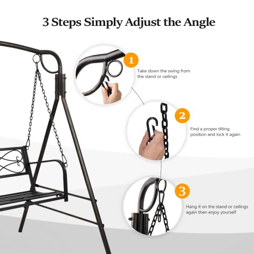 Image of VINGLI Upgraded Metal Patio Porch Swing, 660 LBS Weight Capacity Steel Porch Swing Chair for Outdoors, Heavy Duty Swing Chair, Bench Swing for Gardens & Yards (Black)