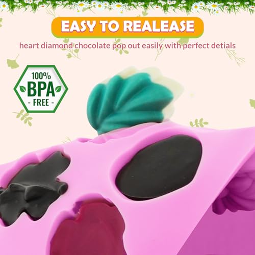 Image of HKNMTT Flower Candy Molds Silicone, Small 9 Shapes Bite Size Chocolate Gummy Jello Gelatin Spring Cute Bow Rose Leaf Dessert Wax Melt Ice Cube Moulds Food Grade Treats Making Oven Safe Kids DIY Set