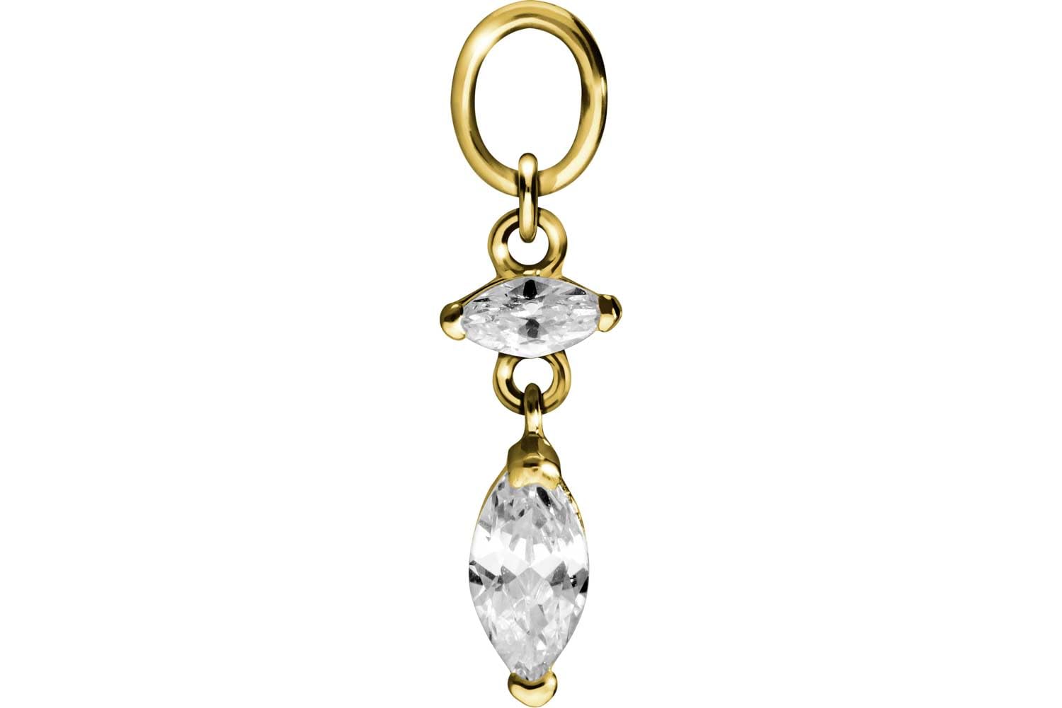 PIERCINGLINE 18 Karat Gold (750 er) Anhänger für Clicker Bauchnabelpiercing Creolen 2 EINGEFASSTE KRISTALLTROPFEN Piercing Gelbgold
