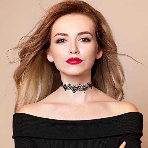 Yolev 6er Set Stretch Halskette Choker - Schwarz Spitze Tattoo Gothic Halskette für Frauen & Mädchen, Einheitsgröße