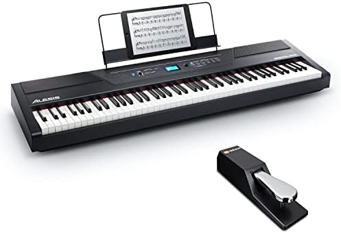 Digital Piano Bundle - Electric Keyboard with 88 Weighted Keys, Built-In Speakers, 12 Voices and Sustain Pedal – Alesis Recital Pro and M-Audio SP-2