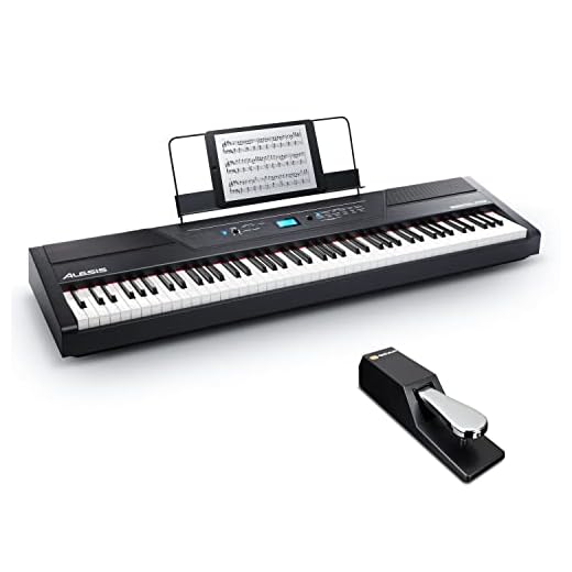 Alesis Recital Pro + M-Audio SP-2 - Pianoforte Digitale con Casse, 12 Suoni, 88 Tasti Pesati, 3 mesi di Lezioni Gratis + Pedale di Sustain Universale