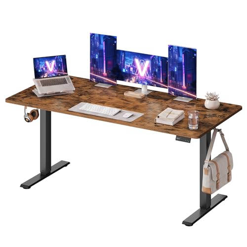 Image of VASAGLE Electric Standing Desk, Stand Up Desk, 4 Memory Heights, Sedentary Reminder, for Home Office, 63 x 27.6 Inches, Rustic Brown ULSD316KD02S