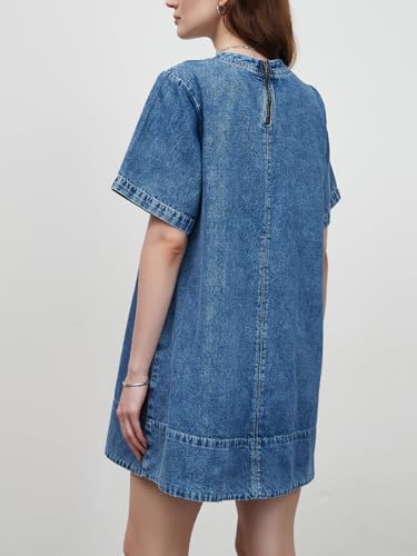 LifeShe Denim Dress for Women Summer Casual Short Sleeve Chambray Mini Jean Dresses with Pockets3