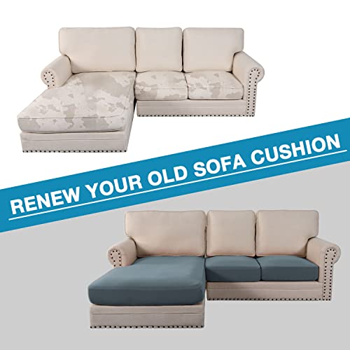 Flamingo P Stretch 3 Pieces Sofa Seat Cushion Covers L Shape Separate Cushion Couch Chaise Cover Elastic Furniture Protector For Both Left/Right Sectional Couch (2 Seater + 1 Chaise, Stoneblue) #TOP4