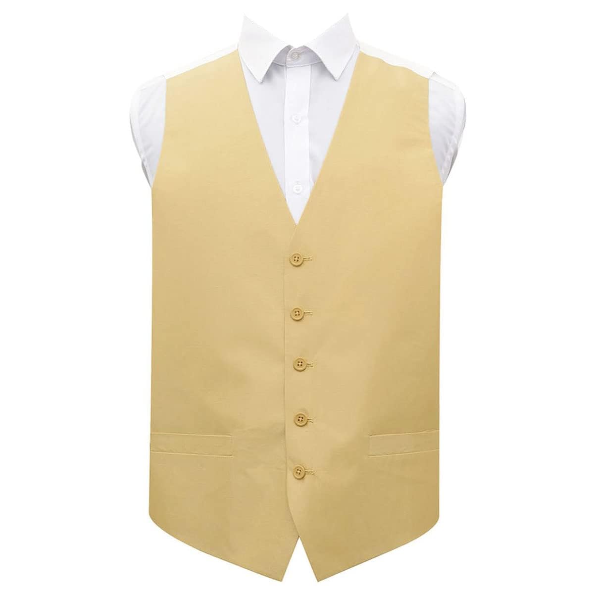 Dqt Men's Gold Plain ’S Shantung Wedding Waistcoat – Formal Occasion Suit Vest – 36" (S)