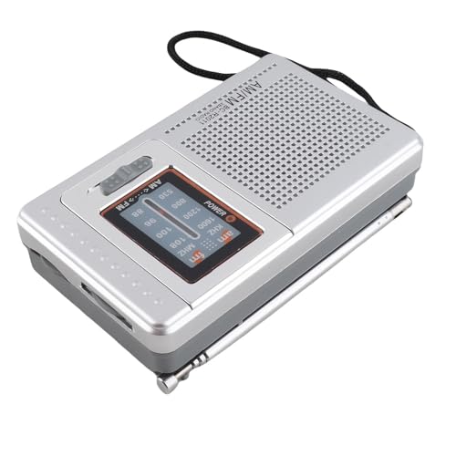 Pequeña Radio Portátil Am FM Radio Empotrada Batería de Altavoz Operada para Viajes Al Aire Libre Noticias de Emergencia Sports Silver Gray