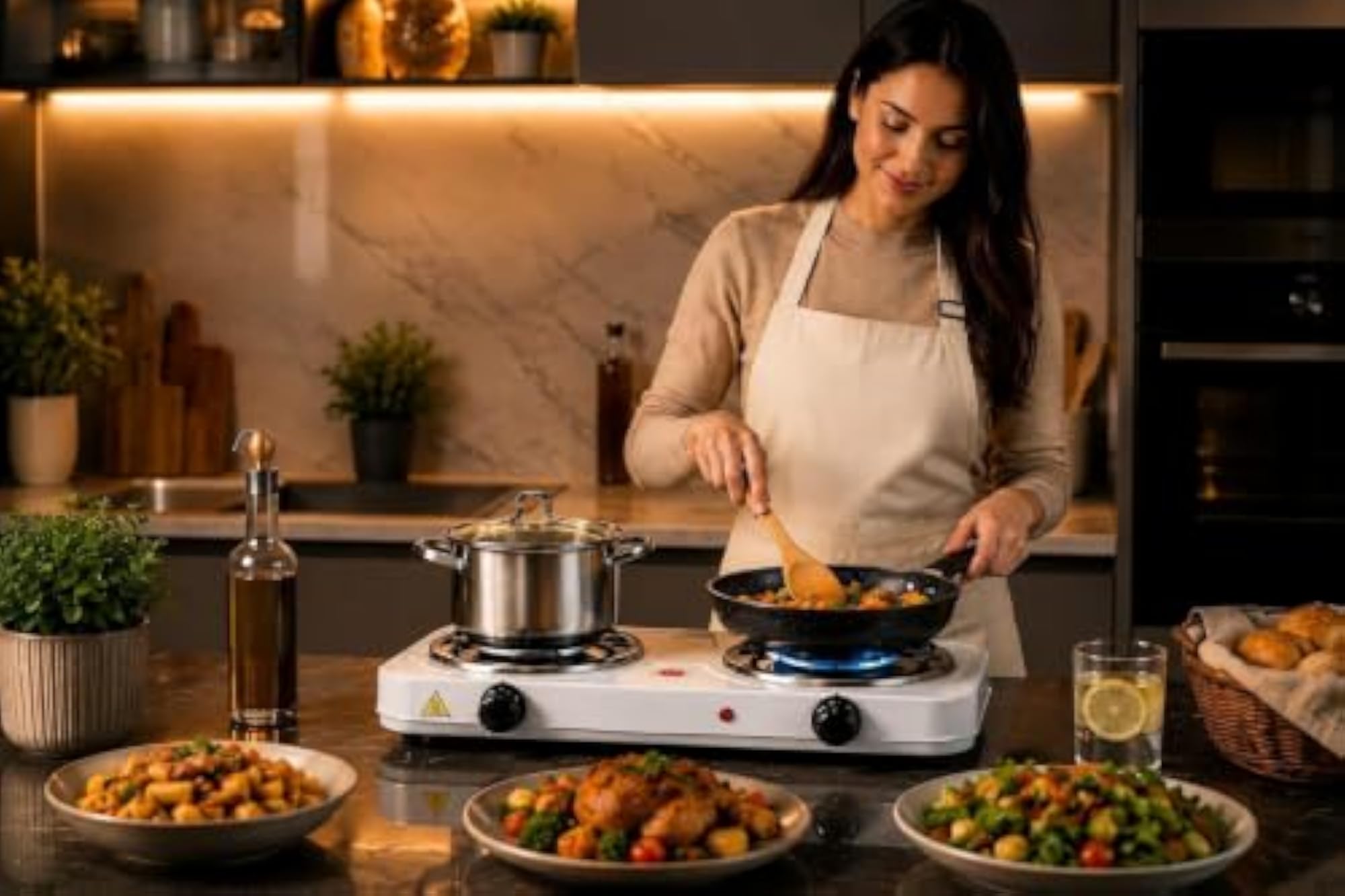 Electric Double Burner Coil Cooktop, 2000W