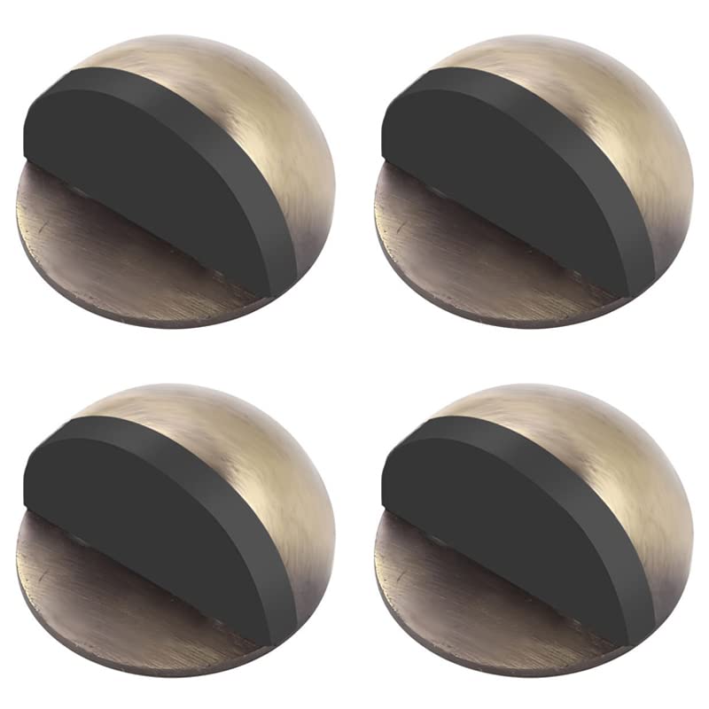 Self-Adhesive Floor Door Stoppers, 4PCS Stainless Steel Floor Door Stopper, Oval Floor Mounted with Screws and Self-Adhesive Pads- Sound Dampening Rubber Buffer (Vintage Bronze)