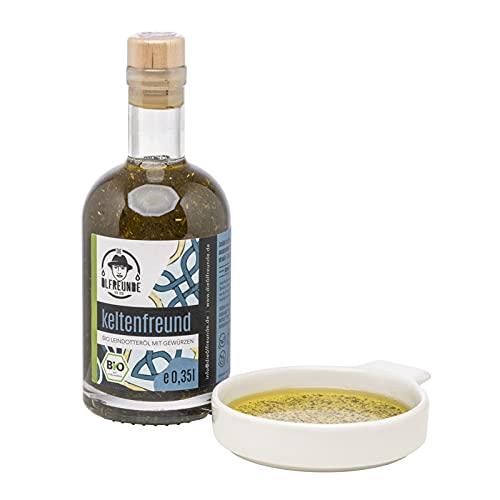 Foto von DIE ÖLFREUNDE ''Bio Keltenfreund'' | 3er Sparset | Bio Leindotteröl 3x0,35l | hochwertig kaltgepresstes Öl mit Gewürzen | vegan | nachhaltiges Speiseöl mit Omega 3 und Omega 6 Fettsäuren