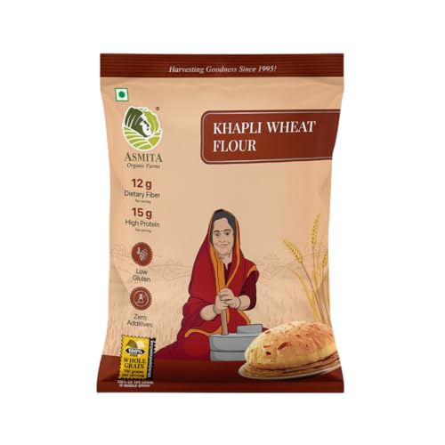 Image of Asmita Organic Farms Khapli Wheat Flour 1kg | Low GI Emmer Wheat Atta | 100% Natural, High Fiber, Protein-Rich | Stoneground, Freshly Milled, Preservative-Free | Easy to Digest | Pack of 1