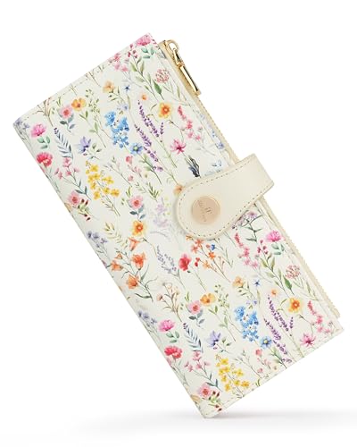 Image of Floral Women's Slim Wallet,Thin RFID Card Holder with Zipper Pocket | 12 Slot Wallet Organizer, Large Capacity, Vegan Leather, Coin Purse, Cash Compartment, Travel Wallet, Women Gift