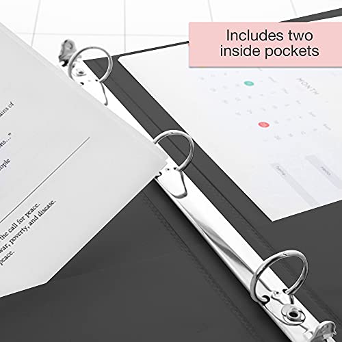 Image of BAZIC Products 1 /2 inch Black 3-Ring View Binder, Round Ring, 12-Case | round rings, 1 /2 in Black view 3-ring binder, 2 inside pockets, holds up to 100 sheets, Durable poly cover, 2 Pockets