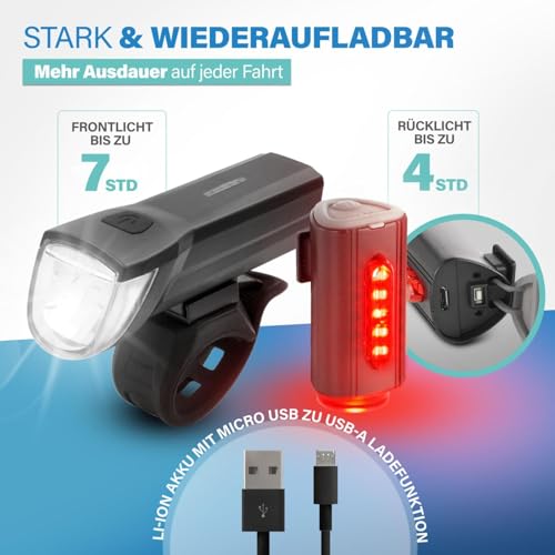 FISCHER Fahrrad-Beleuchtungsset 30/15 Lux, Akku-Leuchtenset TWIN, Front- und 360° Rückleuchte, mit...