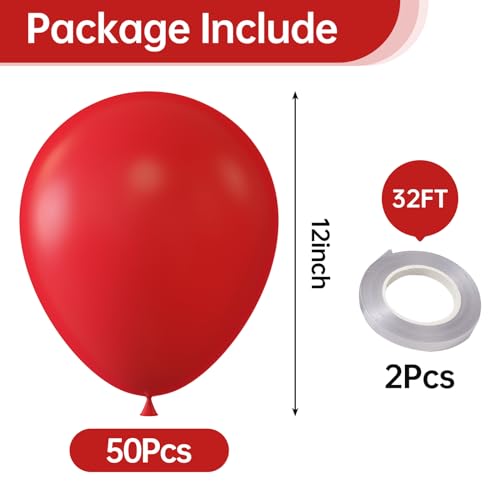 Image of KALOR 12 Inch Red Balloons, 50 Pcs Latex Helium Balloons for Kid's Birthday Party, Baby Shower, Wedding, Graduate Party Decorations