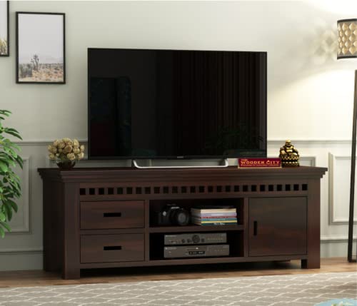 Image of THE WOODEN CITY Solid Sheesham Wood TV & Entertainment Unit for Living Room & Hotel Room and Office Furniture (Wood Finish 10)