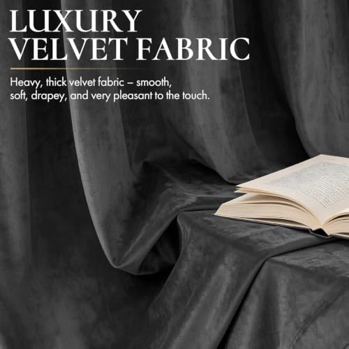 Image of MIULEE Grey Blackout Velvet Curtains Drapes 84 Inch Long 52 inchx84 inch Bedroom | Luxurious Bedroom Living Room Decor, Room Darkening, Thermal Insulated, Rod Pocket Design, Super Soft Fabric