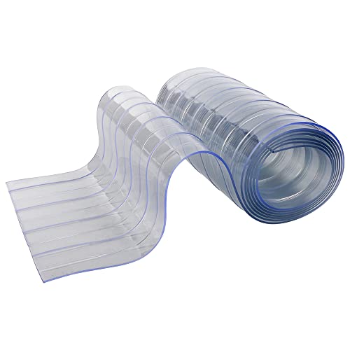 Toriexon Plastic Vinyl Strip Curtain 8’ Length x 7.6” Width x 0.08” Thick Walk in Freezer Cooler Curtain Strips Ribbed PVC Door Curtain for Coolers and Warehouse Doors Transparent