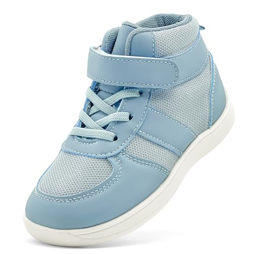 Image of vinshoeci Kids Barefoot Shoes for Girls Boys - Wide Toe Box High Top Barefoot Boots/Warm Lined Non-Slip Winter Trainers(Blue 13 UK Child)