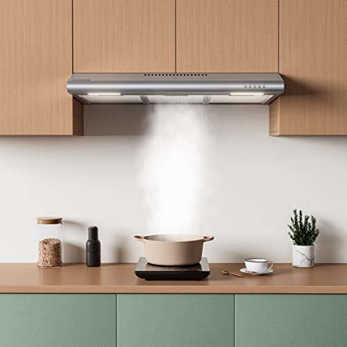 Ciarra Under Cabinet Range Hood 30 Inch Vent Hood For Kitchen With 3 Speed Exhaust Fan, Ducted And Ductless Convertible, Stainless Steel #TOP2