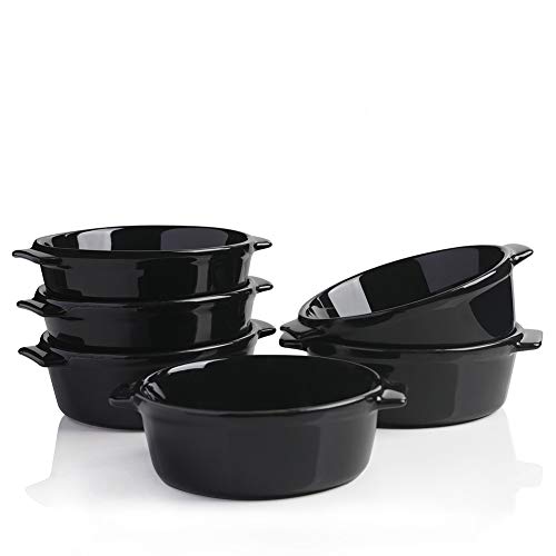 Sweejar Ceramic Souffle, Round Double Handle Ramekins, 10Oz Creme Brulee, Custard Cheese And Dipping Sauce, Set Of 6(Black) #TOP18