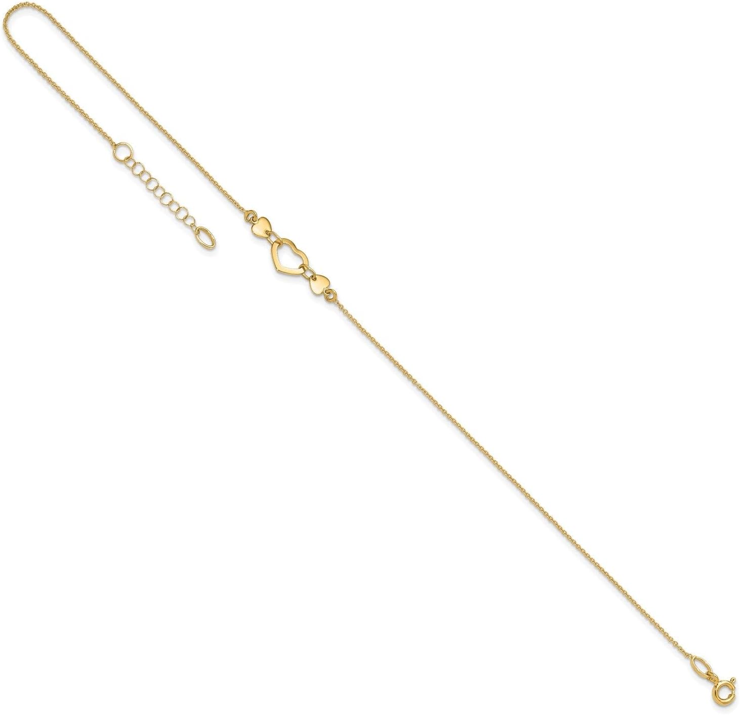 Jewelry Affairs 14k Solid Yellow Gold High Polished Heart Charm Adjustable Anklet, 10" to 10.75" image 2