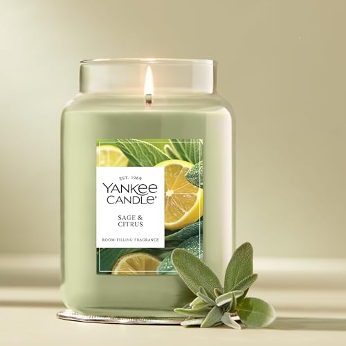 Image of Yankee Candle Sage & Citrus, Scented Candle, 22oz Large Jar with up to 150 Hour Burn Time, Giftable, Birthdays (Pack of 4)