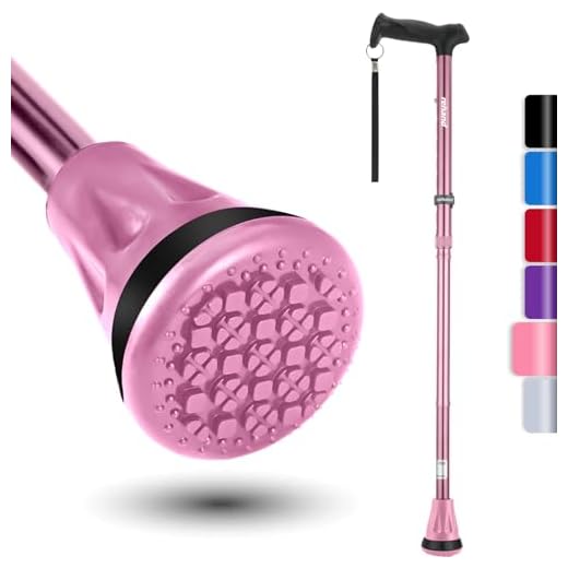 All Terrain Walking Stick for Seniors & Adults, Swivel Tip and Heavy Duty Mobility Aid, Folding Walking Stick for Men & Women (Pink)