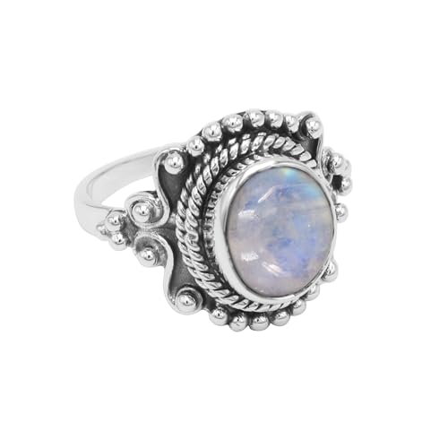Cadeau bijoux bague en pierre de lune et argent 925 pour femme US 6.5