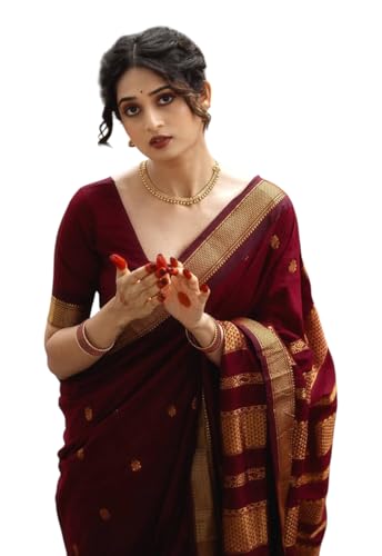 Yashika Women's Banarasi Kanjivaram Cotton Silk Saree With Unstit...