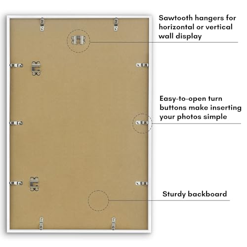 Image of Americanflat 16x24 Poster Frame with Polished Plexiglass - Streamline Collection - Thin Border Picture Frame for Wall Display - Hanging Hardware Included - White