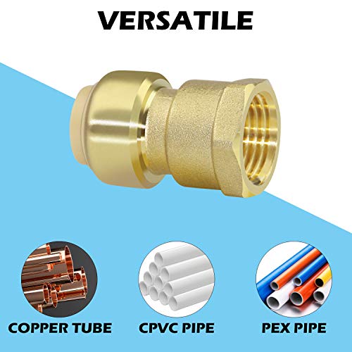 1/2-Inch Push-to-Connect FNPT Female Adapter, Straight Connector Plumbing, PEX Pipe Fitting with 1/2\" Disconnect Clip, Brass Pushfit Fittings Plumbing Pipe Connector for PEX, Copper, CPVC(1/2\" 6-PACK) - Thumbnail 5