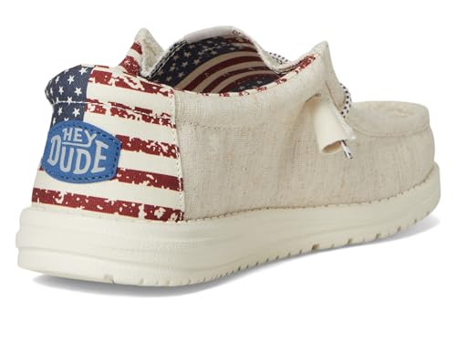 Image of Hey Dude Wally Patriotic Slip-On Casual Shoes for Men and Women - Canvas Upper - Textile Lining - Moc Toe Off-White Patriotic EU 39 (US Women's 8) Medium