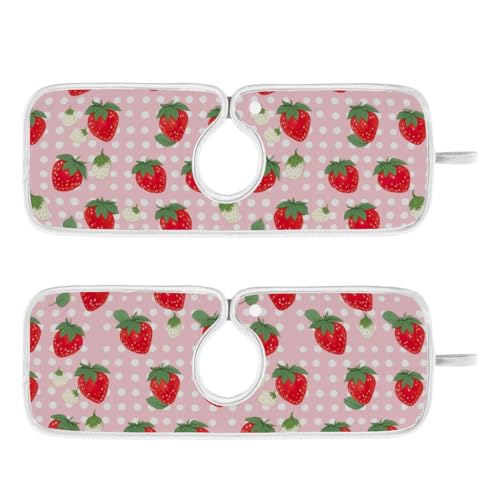 FULUHUAPIN 2 Pack Strawberry Kitchen Faucet Splash Catcher Absorbent Mat, Polyester Sponges Machine Washable Quick Dry Drying Mat, Sink Accessories 30'' x 5'' 20324249