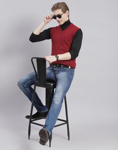 Image of Monte Carlo Off White Solid V Neck Sweater | Warm Woolen Pullover for Men | Soft Comfortable Knitted Winter Wear Sweater for Men's