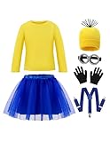 Spooktacular Creations Halloween Child Girl Cute Yellow Shirt Tutu Outfit, Kids Halloween Costume Accessories Set with Hat Gloves Suspender Goggle for Holiday Dress Up Parties