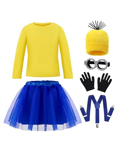 Spooktacular Creations Halloween Child Girl Cute Yellow Shirt Tutu Outfit Kids Halloween Costume Accessories Set with Hat Gloves Suspender Goggle for Holiday Dress Up Parties