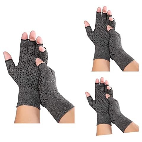 3 Pairs Arthritis Gloves, Pressure Gloves Breathable, Relieve Joint Pain, rheumatoid, arthritis, swelling and tendonitis pain relief, Provide Support and Warmth (With Silicone Dots) (MEDIUM) Cover