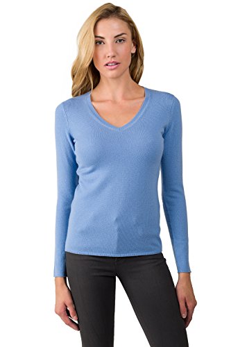Image of JENNIE LIU Women's 100% Pure Cashmere Long Sleeve Pullover V Neck Sweater