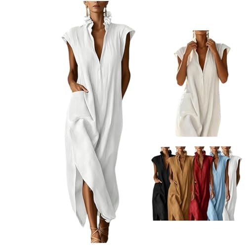 Robe midi lin et coton fluide coupe chic col volanté