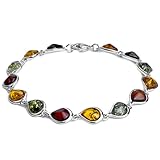 Multicolor amarillo y verde Cherry ámbar su diseño, Plata de Ley Pulsera 7,5