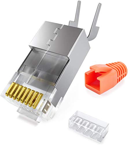 Review Product CAT7 Metal Shielded RJ45 Connectors Modular Plug - Aucas Cat 7 FTP 8P8C Network RJ 45 Cable Crimp Ethernet Connector 50-Pack (Wire Hole 1.45mm/0.057in)