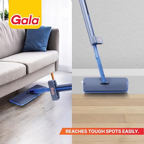 Image of Gala Flat Mop for Floor Cleaning | Hands Free Easy Squeeze Mechanism | Extra Microfiber Flat mop Refill| Stainless Steel Handle