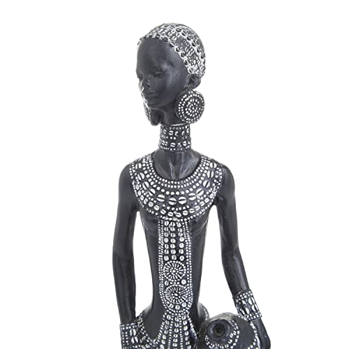 Deco 79 Polystone Woman Standing African Sculpture With Intricate Details, Set Of 2 3"W, 14"H, Black #TOP5
