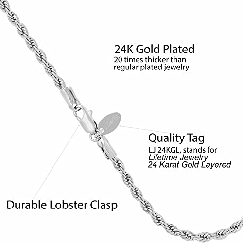 LIFETIME JEWELRY 4mm Rope Chain Bracelet 24k Real Gold Plated for Women and Men4