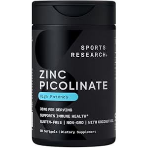 Sports Research High Potency Zinc Picolinate 30mg with Organic Coconut Oil | Highly Absorbable Zinc Supplement for Healthy Immune & Enzyme Function – Non-GMO Tested & Gluten-Free (90 Liquid Softgels)