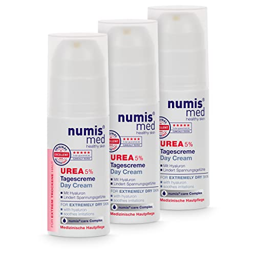 numis med Tagescreme mit 5% Urea - 3x Hautberuhigende Gesichtspflege für beanspruchte Gesichtshaut - vegane Gesichtscreme ohne Silikone, Parabene & Mineralöl - Hautpflege Gesicht Creme (3x 50 ml)